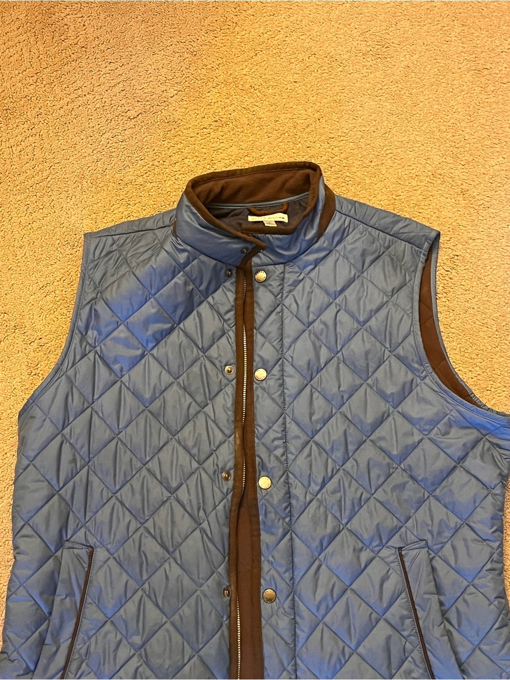 Peter Millar Navy Quilted Vest with Tan Trim